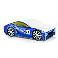 Cama infantil coche de carreras + somier (barandas) + colchón de espuma con cubierta 140x70 cm 160x80 cm 180x80 cm…